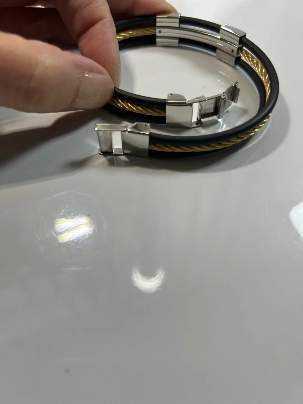 NWT Black Nylon Gold Plated Stainless Steel Twisted Cord Bracelet